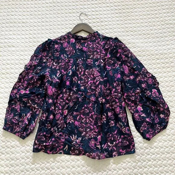 NWOT Ulla Johnson Silk Blend Ruffle Sleeve Floral Blouse Top Sz 2 Long sleeve - Picture 6 of 9